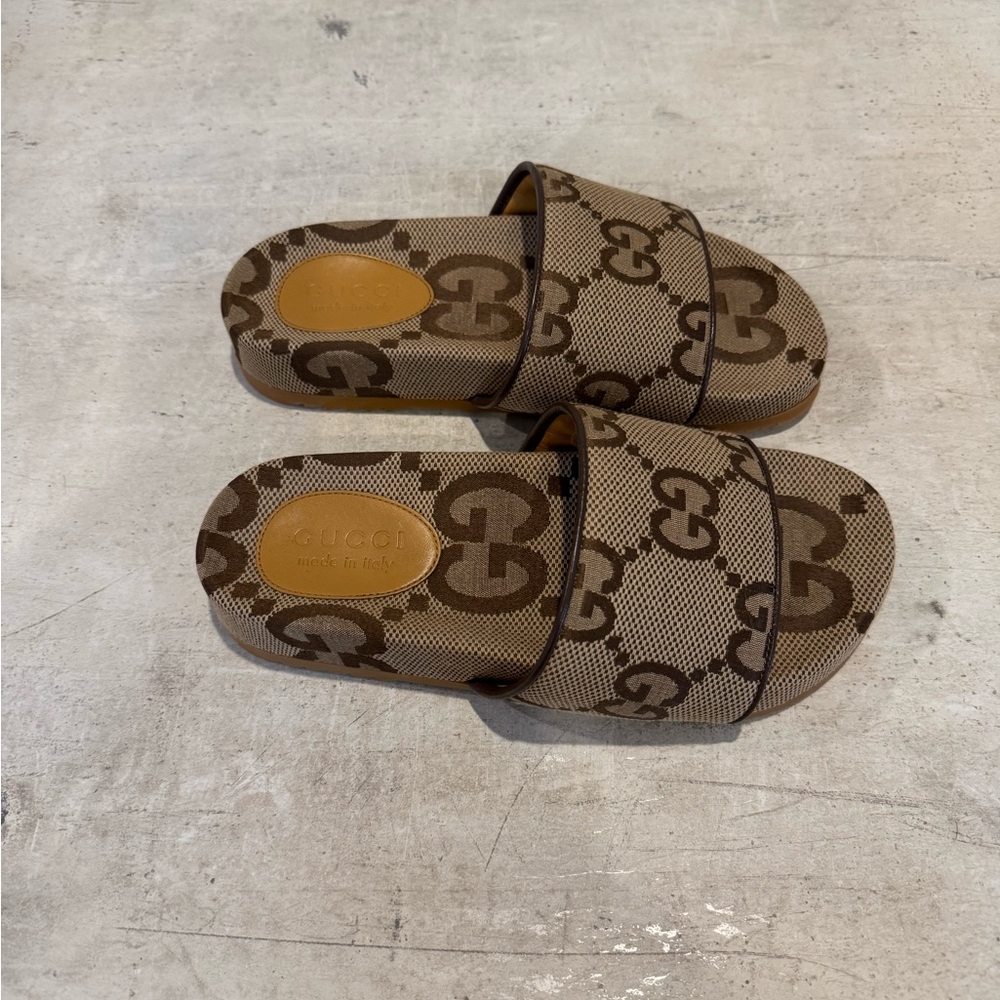 Gucci Brown Monogram Slide Sandals